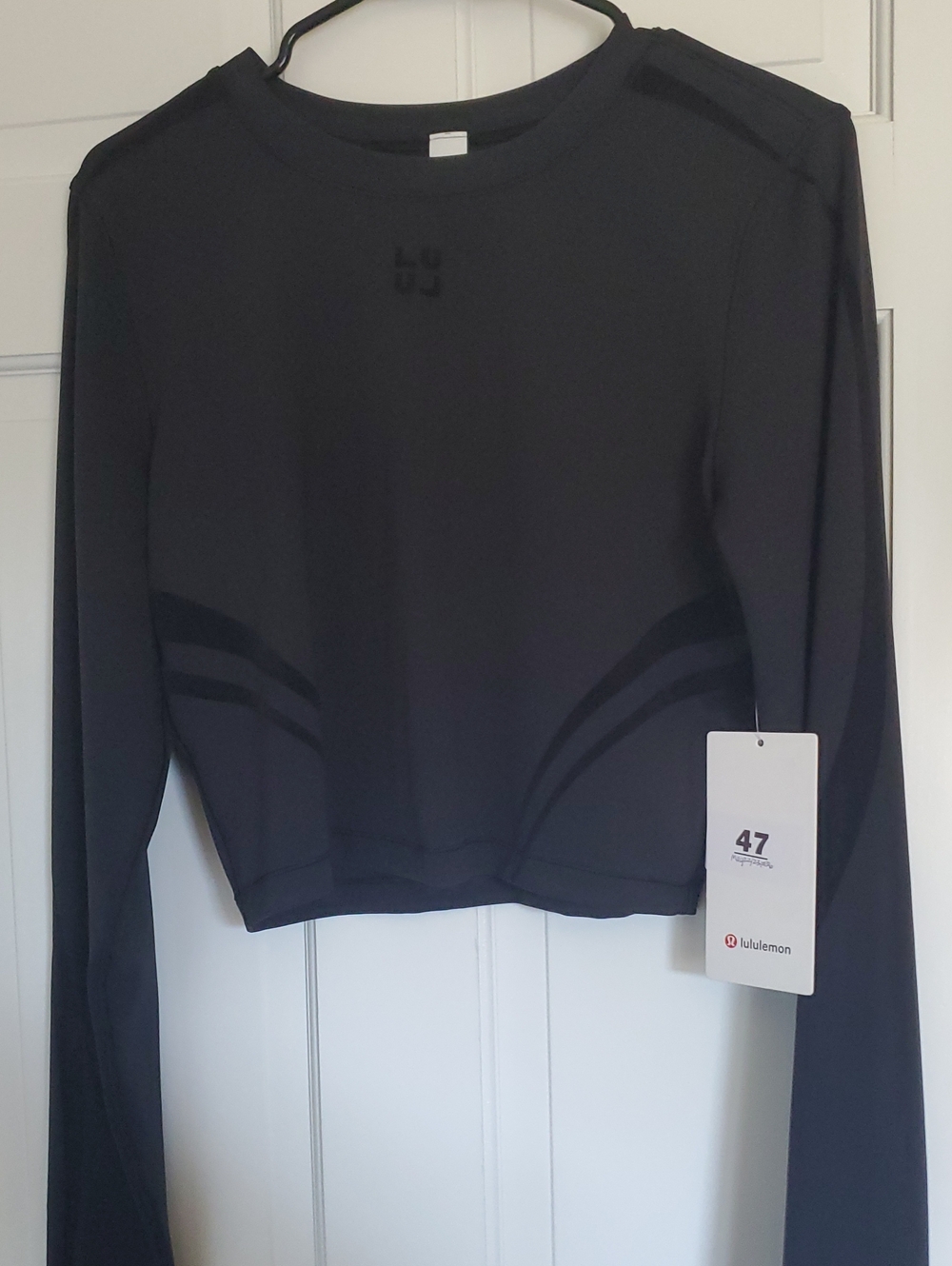 NWT Lululemon Wunder Train Black Long-Sleeve Cropped Flocked Sz 12